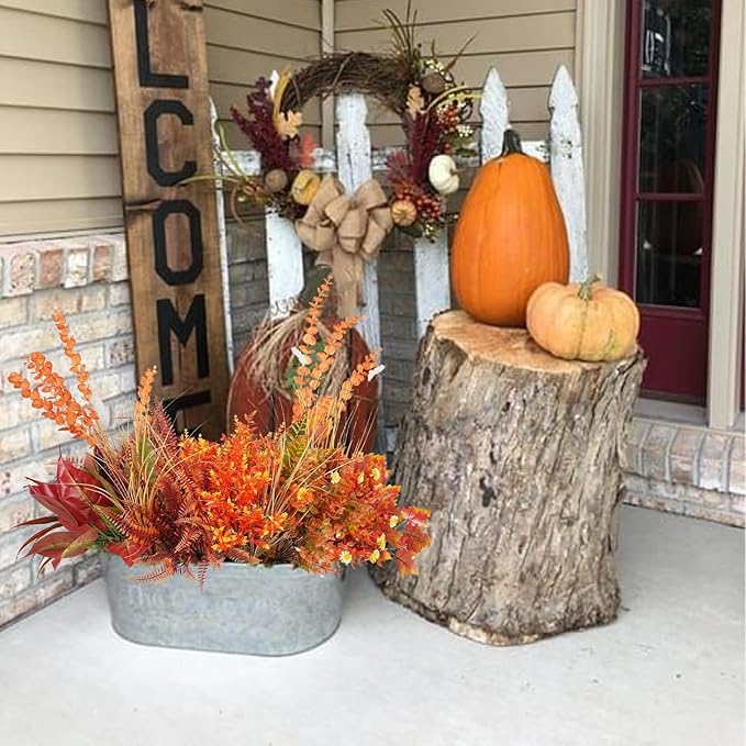 GTIDEA 27 Bundles Artificial Fall Flowers for Outdoors Decoration UV Resistant Fake Outdoor Fall Plants Autumn Plastic Flowers for Planters Window Box Garden Porch Indoor Home Thanksgiving Decor