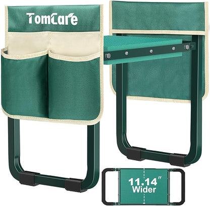 TomCare Garden Kneeler and Seat 11.14” Wider Larger Soft Kneeling Pad Garden Bench with 2 Large Tools Pouches Heavy Duty Foldable Garden Stool Gardening Gifts for Women Men Gardeners Seniors, Green