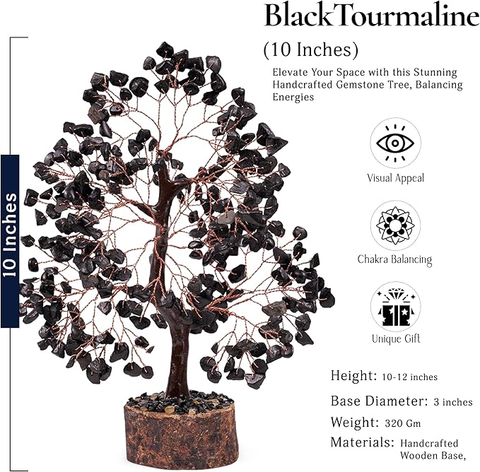 YATSKIA Black Tourmaline Crystal Tree for Positive Energy, Crystal Tree of Life Decor, Feng Shui Decor, Crystals Decor, Spritiual Gift, Meditation Accessories