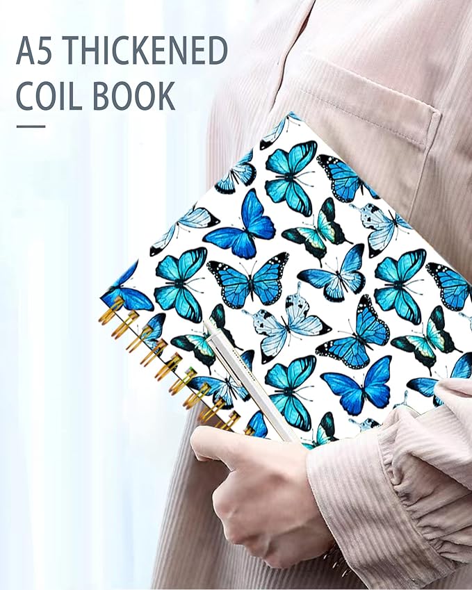 iampanda Spiral Journal Notebook,Strong Twin-Wire Binding with Premium Paper for Girl Women,Fashion Luxury Design 60 Sheets A5 College Ruled Notebook/Journal,Perfect for School Office Home Gifts,Blue