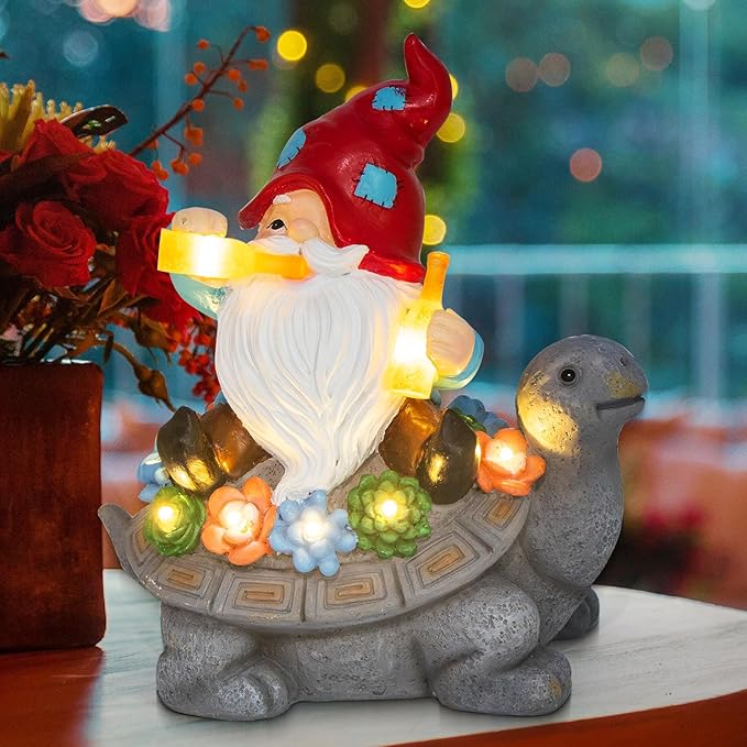 DKJOCKY Solar Turtle Gifts Garden Decor Garden Gnomes for Yard, Gnomes with Solar Lights Garden Decor, Christmas Friendships Birthday Gifts for Women, Mom Unique