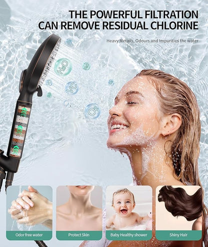 SR SUN RISE Filtered Shower Head with Handheld High Pressure 9 Spray Mode Showerhead Detachable Shower Head Water Softener Filters Beads for Hard Water Remove Chlorine 4 Filters ORB