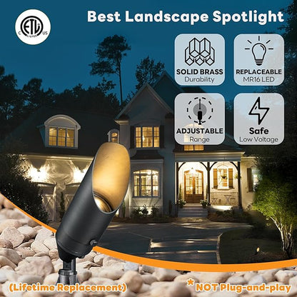 Gardenreet Brass Landscape Lighting - Low Voltage Outdoor Spotlights, Wired LED Uplights 12V, Waterproof Spot Lights, Antique Bronze for Outside Trees Without MR16 Bulb (4 Pack)