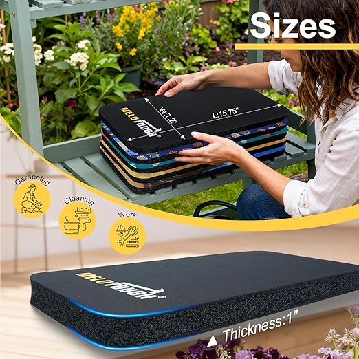 MELOTOUGH Garden Kneeling Pad, 1" Thick Soft NBR Foam Kneeling Pads for Gardening, Cleaning, Work - Lightweight & Comfortable, 15.75"x7.2" (Black)