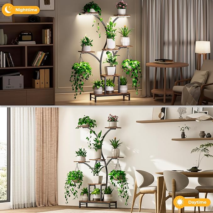 Plant Stand Indoor with Grow Lights - 7 Tiered Metal Corner Shelf for Multiple Plants, 62" Corner Plant Stand for Indoor Plants, Tree-Shaped Plant Rack for Home, Living Room, Office & Patio Decor