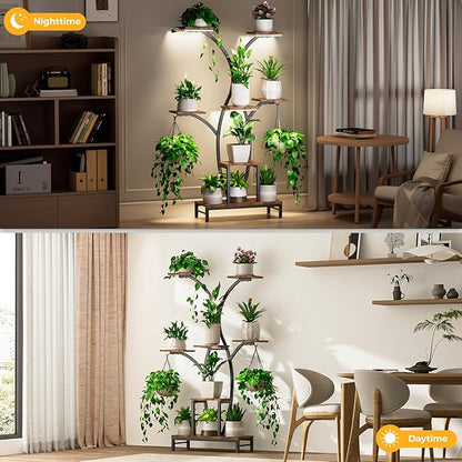 Plant Stand Indoor with Grow Lights - 7 Tiered Metal Corner Shelf for Multiple Plants, 62" Corner Plant Stand for Indoor Plants, Tree-Shaped Plant Rack for Home, Living Room, Office & Patio Decor