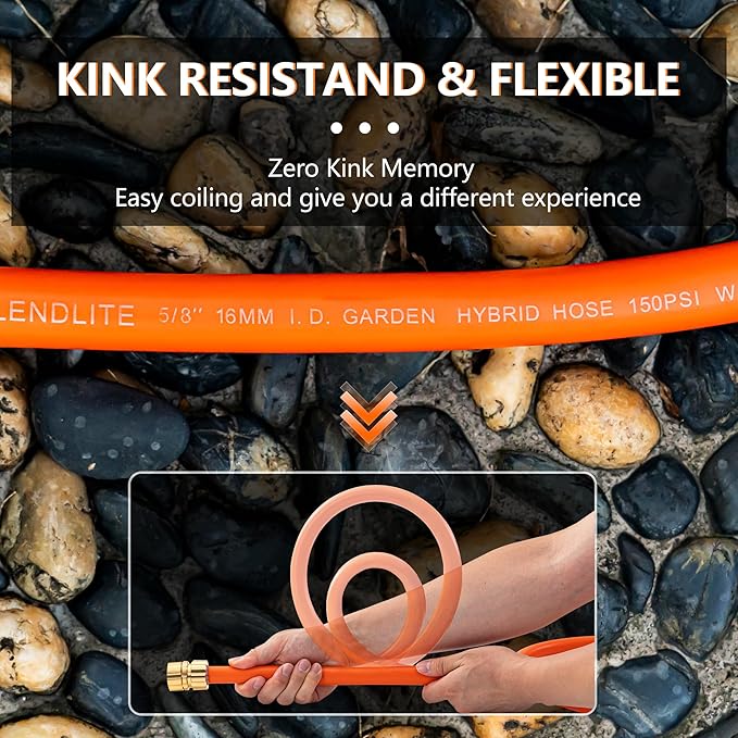 Garden Hose 200ft x 5/8", Custom Length, -40°F to 150°F, All-weather, NO Kink, Flexible, 600 Burst PSI, Leakproof Water Hose with Additional Customizable Solid GHT Fittings
