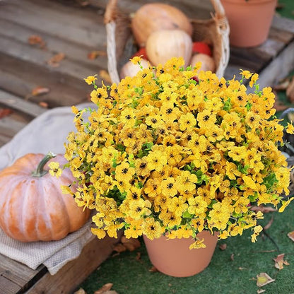 24 Bundles Artificial Flowers for Outdoors Decorations, Fake Flowers Artificial Plants Outdoor, Colorful Daisy Eucalyptus Realistic UV Resistant for Garden Patio Porch Home Decor, Yellow