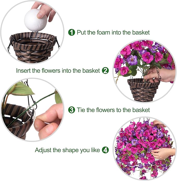 Artificial Fake Hanging Hibiscus Flowers Plants Baskets for Outdoor Outside Spring Summer Decoration, Faux Silk Hibiscus Long Vines in Planter UV Resistant Realistic Flowers (PurpleDarkPurple)