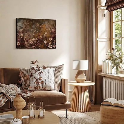Framed Vintage Wildflower Wall Decor Dark Wildflower Print Country Floral Canvas Painting Nature Botanical Scenery Wall Decor for Farmhouse Living Room or Bedroom 12x16 Inch
