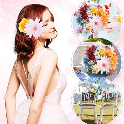 80 Pcs Assorted Fake Flower Heads Mini Artificial Flower Heads Bulk Silk Faux Daisy for Crafts Fake Peony Rose for Wedding Party Wreath Home Decoration(Assorted Color)