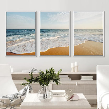 Ashbrook Framed Canvas Print Wall Art Set Tropical Island Coastal Cottage Beach Shore Seascape Nature Wilderness Photography Decorative Nautical Calm/Relax/Cozy for Bedroom - 24"x36"x3 WHITE
