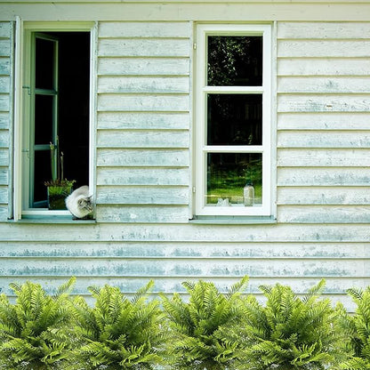 PASYOU Artificial Boston Fern Plants Decor, Fake Shrubs Greenery Leaves Plant Bamboo UV Resistant for Outdoors Indoor Hanging Planter Front Porch Garden Farmhouse Decoration 4 Pack