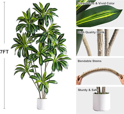 Artificial Dracaena Plant 7FT - Realistic Fake Dracaena Tree Tall Large Faux Silk Plants Fake Floor Potted Artificial Plants for Home Decor, Office Plants