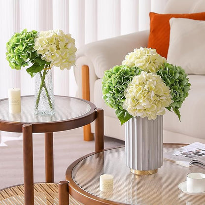3Pcs Hydrangea Artificial Flowers, 22.44" Real Touch Latex Faux Hydrangea with Long Stems & Leaves for Home Office Decor or Wedding, Party, Centerpieces, Floral Arrangements (Green)