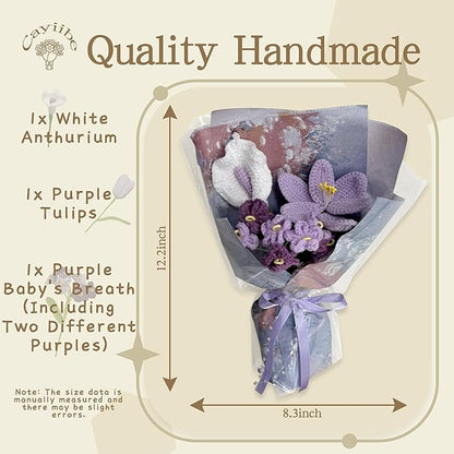 Purple Tulip Baby's Breath Peace Lily Crochet Flowers Bouquet Handmade Knitted Artificial Flowers Home Decor