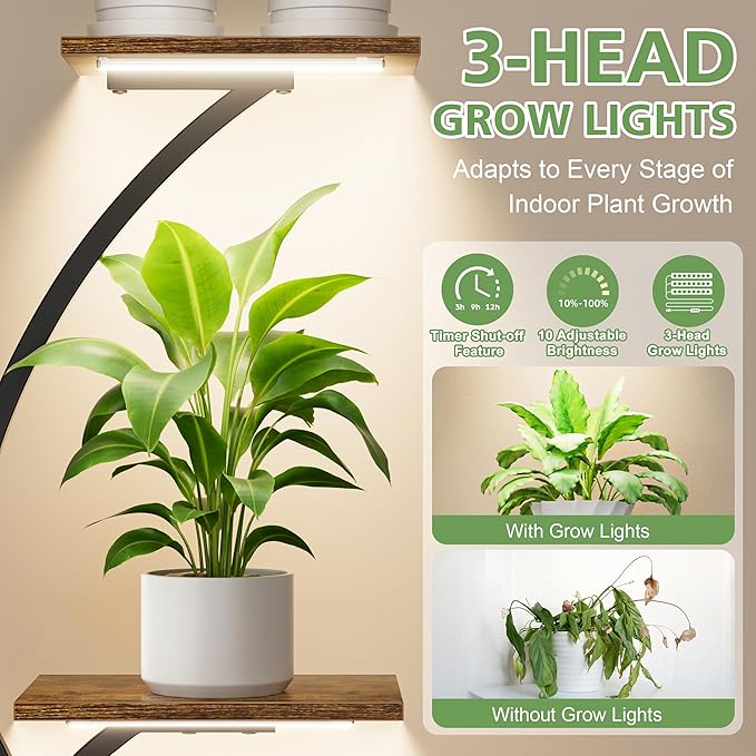 POZILAN Plant Stand Indoor with Grow Light, 8-Tiered Tall Plant Stands for Indoor Plants Multiple, Metal Plant Shelf Display Rack Holder, Flower Stand for Indoor Plants, Living Room, Garden, Patio