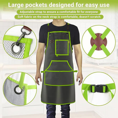 Waterproof Work Apron for Chefs, Hair Stylists, Artists, Gardeners, Adjustable, Multi-Pockets, TPU Mesh Fabric, Plus Size