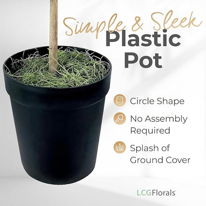 4ft Ficus Tree in Black Pot with Real-Wood Trunk - Indoor and Outdoor Faux Plants for Patio, Living Rooms, Offices & Outdoor Spaces