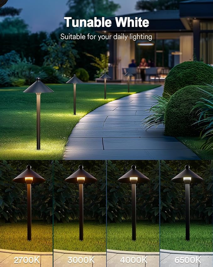Lumary Smart Low Voltage Pathway Lights, Landscape Path Lights with RGBAI Color Changing, IP65 Waterproof Outdoor Lighting for Yard Driveway, App/Voice/Remote Control, 4 Pack, Cone Path Lights