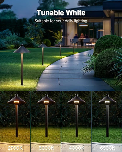 Lumary Smart Low Voltage Pathway Lights, Landscape Path Lights with RGBAI Color Changing, IP65 Waterproof Outdoor Lighting for Yard Driveway, App/Voice/Remote Control, 4 Pack, Cone Path Lights