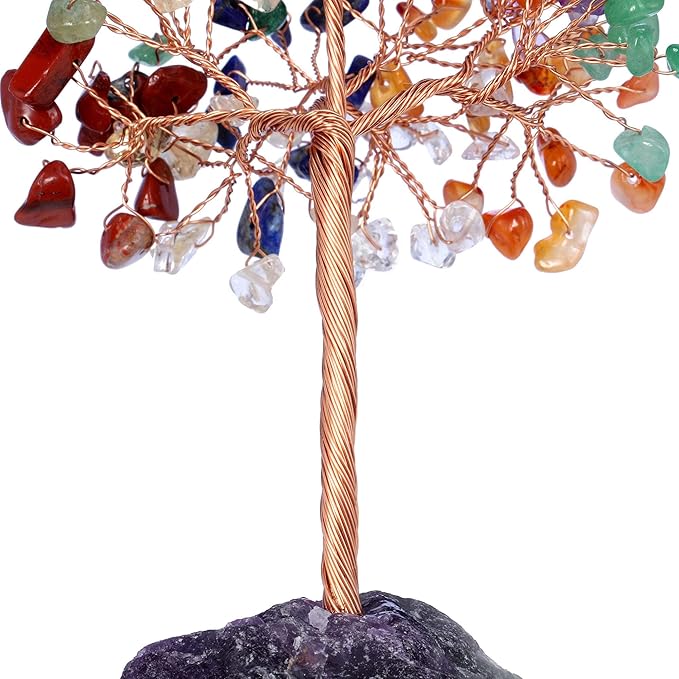 Jovivi Natural 7 Chakra Crystal Tree, Raw Healing Crystals Fluorite Base Gem Bonsai Money Tree for Home Office Table Decor Wealth and Luck