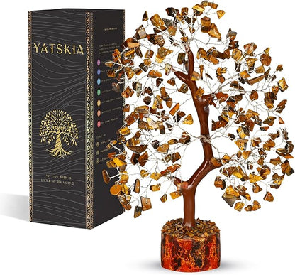 YATSKIA Tiger Eye Crystal Tree of Life, Healing Crystals Decor, Meditation Decor, Chakra Gifts, Crystal Gifts for Women