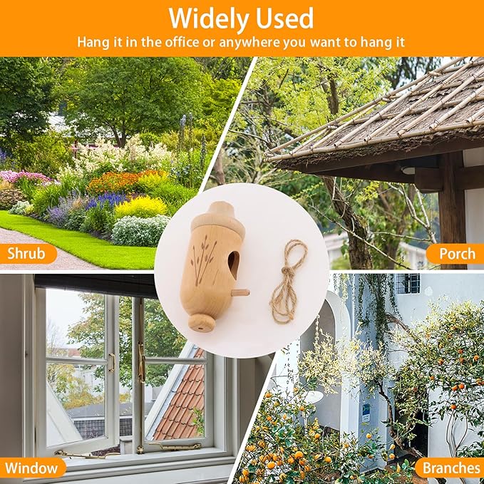 Hummingbird House - Natural Wooden Hummingbird Houses for Outside Hanging, Gardening Gifts for Women Christmas Tree Decoration 3 Packs