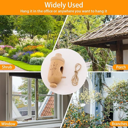 Hummingbird House - Natural Wooden Hummingbird Houses for Outside Hanging, Gardening Gifts for Women Christmas Tree Decoration 3 Packs