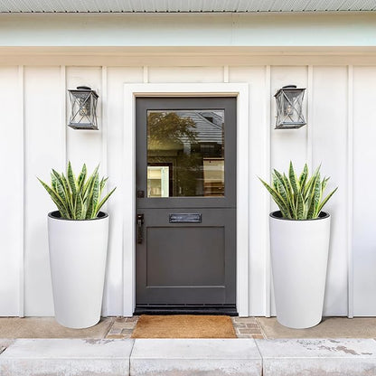 GarveeLife 30 in Tall Planters for Outdoor Plants Set of 2, Large Outdoor Planters for Front Porch Decor with Drainage Holes＆Water Level Monitor ＆Inner Bucket, Automatic Watering, White