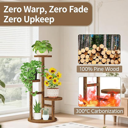 LASZOLA Black 3 Tiered Wooden Plant Stand Indoor with Heavy Duty Planter, Large Multiple Level Vertical Flower Rack for Narrow Corner, Sturdy Rustic Shelving Organizer Holder for Modern House Bathroom