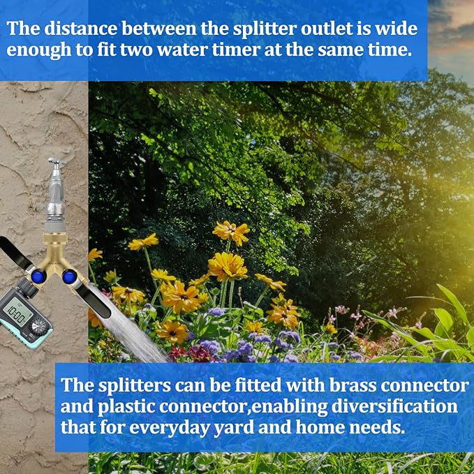Brass Garden Hose Splitter, Hose y Splitter with Shutoff, Hose Splitter 2 Way Heavy Duty, Brass Y-Valve Water Garden Hose Adapter 2-Way Y-Valve 3/4" GHT Threads