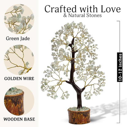 FASHIONZAADI Green Jade Chakra Tree of Life, Crystal for Positive Energy, Feng Shui Home Decor - Handmade Gemstone Bonsai Money Tree,- Green Healing Crystals, Wealth & Good Luck Stones Spiritual Gift