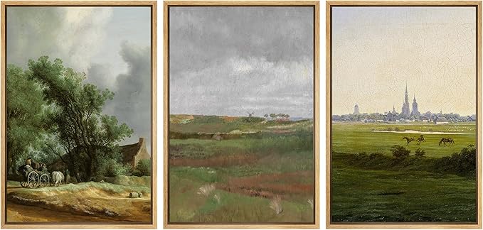 Ashbrook Framed Canvas Print Wall Art Set Farmhouse Country Nature Wilderness Illustrations Fine Art Decorative Floral Botanical Vintage for Living Room, Bedroom, Office - 24"x36"x3 Natural