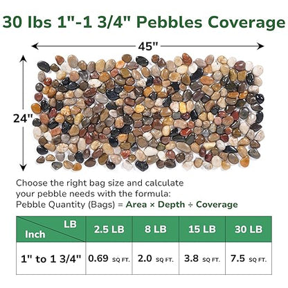 GreatBuddy 30-lb River Rocks, Decorative Rocks for Indoor Plants, 1-1 3/4 Inches Natural Polished Pebbles for Aquarium, Vases, Potted Plants, Garden Landscaping Outdoor, Mixed Color Stones