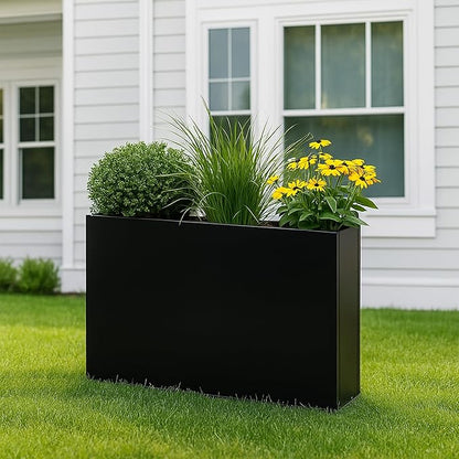 Kozyard 30”Lx12”Wx24”H Metal Planter Box Indoor Outdoor Rectangular Planter All-Weather with Drainage Holes Removable Grow Liner for Plants Flowers Shrubs
