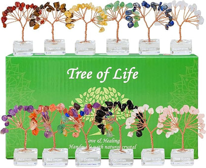 Runyangshi 12 Pcs Crystal Tree Set with K9 Glass Base - Chakra Healing Money Trees for Desk Decor, Home, Office, Positive Energy, Good Luck Gifts for Women, Mom, Birthday, Housewarming