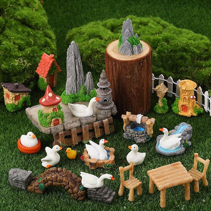 35 Pcs Fairy Garden Accessories Miniatures Garden Kit with Resin Duck, Mushroom House & Bridge Miniature Accessories for Terrarium, Dollhouse & Outdoor Decor