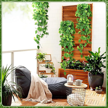 2-Pack Fake Hanging Plants, Faux Hanging Plant Artificial Greenery for Living Room Bedroom Boho Wall Shelf Indoor Outdoor Decor (Green Pothos Ivy Vines)