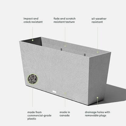 Veradek Midori Long Trough Planter (Light Grey, 39 inch - 2 Pack with 2 Saucer Trays)
