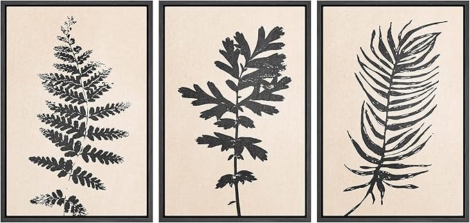 Ashbrook Framed Canvas Print Wall Art Set Black Grunge Forest Plant Silhouette Nature Wilderness Illustrations Modern Art Rustic Chic Colorful for Living Room, Bedroom, Office - 16"x24"x3 Black
