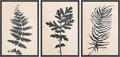 Ashbrook Framed Canvas Print Wall Art Set Black Grunge Forest Plant Silhouette Nature Wilderness Illustrations Modern Art Rustic Chic Colorful for Living Room, Bedroom, Office - 16"x24"x3 Black
