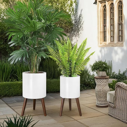 Plant Pot with Stand, Planters for Indoor Plants, Set of 2 Size Planter Pots, Modern Planter with Stand for Living Room, Office, Garden or Balcony, White, 10"&12"