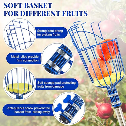 22.5ft Adjustable Fruit Picker Pole with Basket Long Handle with Storage Bag and Gloves Fruit Picker Equipment for Lemons Apples Avocados Picking (Blue)