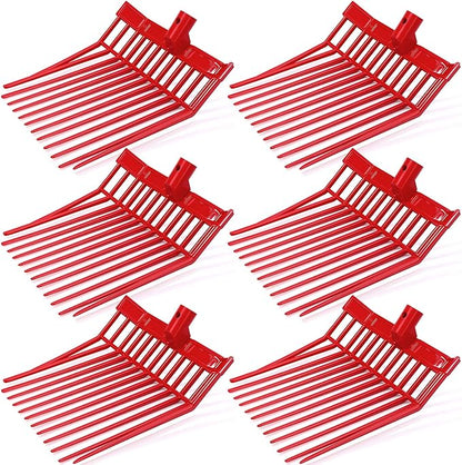 Lasnten 6 Pack Manure Fork Replacement Heads 12 Tines Heavy Duty Pitchfork Heads with Screws & Nuts Durable Horse Manure Rake for Picking up Grass Hay Animal Waste(Red)