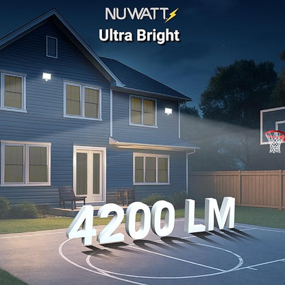 NUWATT 30W LED Flood Light, 3CCT 3000K/4000K/5000K Selectable, IP65 Waterproof Lighting, Adjustable Knuckle Mount, 4200LM, 0-10V Dimmable, 120-277V, Outdoor Security Floodlight for Yard, White, UL