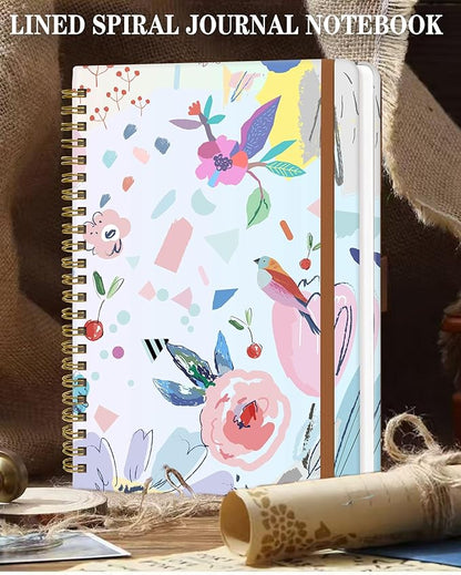 Spiral Journal Notebook for Women, Hardcover A5 College Ruled Notebook, 120 Pages, Thick Paper, Cute Lined Journal for School, Office & Work, 6 x 8.4 in(Artistic Floral)