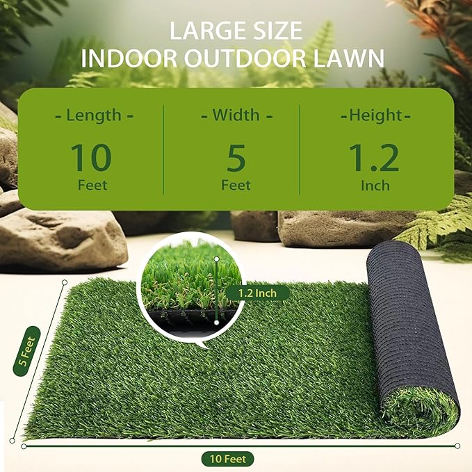 Artificial Grass Turf Outdoor Indoor,1.2 in Thick,Fake Grass for Dogs Potty Training,Realistic Turf Rug for Garden Lawn Landscape Balcony Decoration
