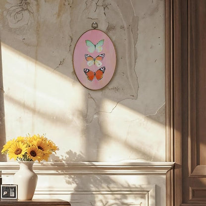 LKETW Butterfly Oval Wall Art Decor, Colorful Butterfly Oval Canvas Hanging Decor, Nature Insert Pink Wall Decorations for Girly Room Bedroom Home Living Room Office, 8.6x11.4 Inch