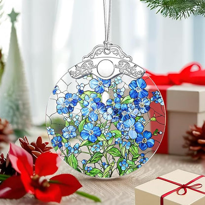 Forget-Me-Not Flowers Ornament – Christmas Decoration & Christmas Ornament; Stained Glass Holiday Decoration (Holiday Present, Bauble Present, Gift Idea, Gift Exchange) | Heirloom Keepsakes